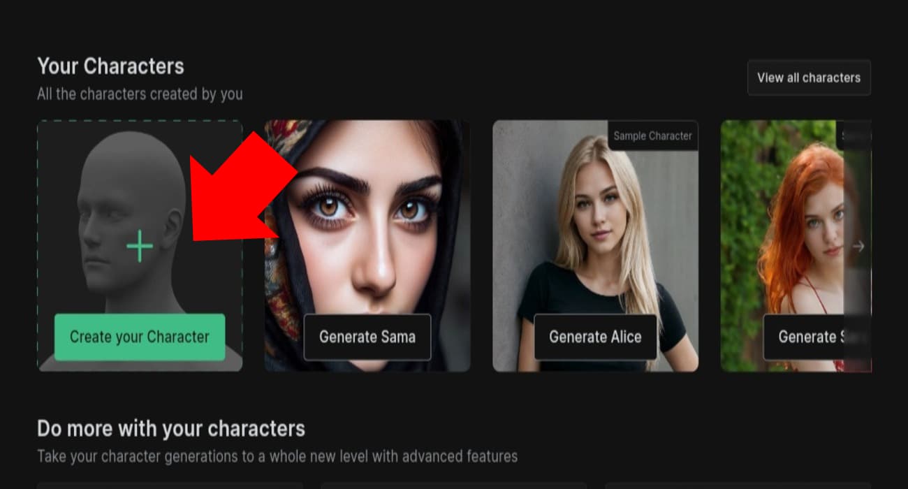 Create your character option at RenderNet البدأ في تصميم شخصية بالذكاء الاصطناعي باستخدام الصورة الشخصية