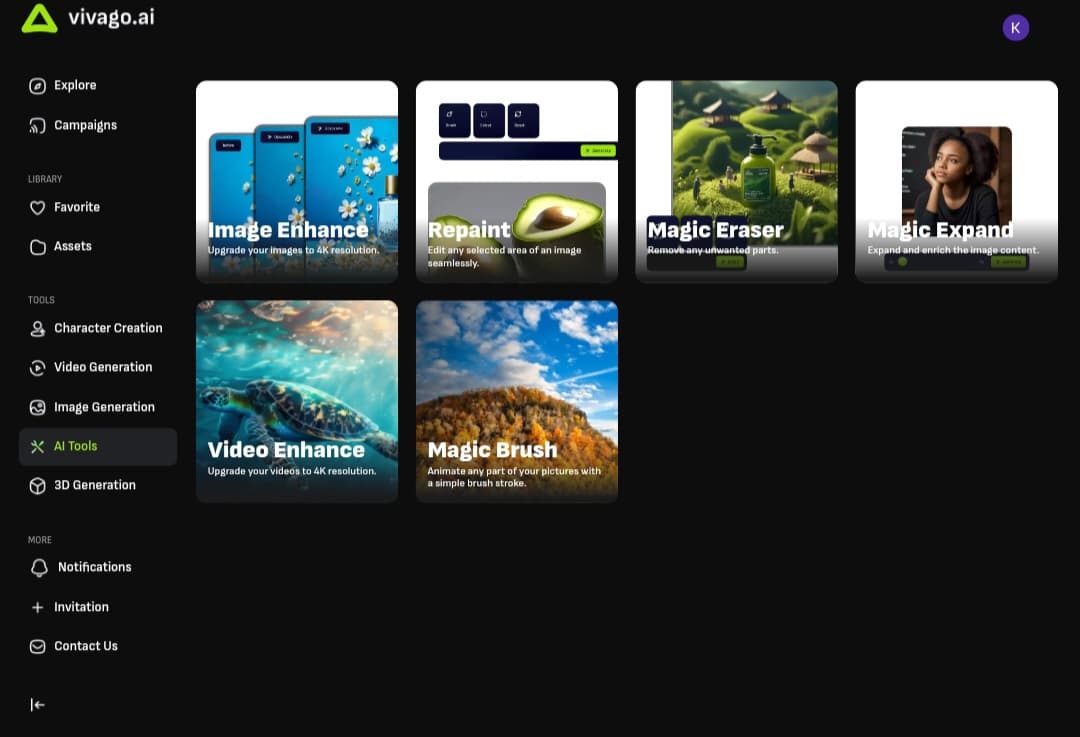 Image and video tools vivago.ai أدوات تعديل و تحسين الصور و الفيديوهات بالذكاء الاصطناعي