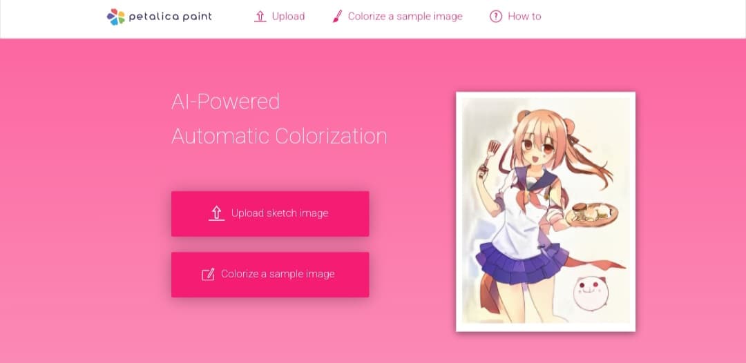 واجهة موقع Petalica Paint لتلوين الرسومات تلقائيًا