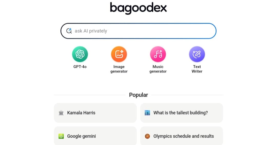 واجهة Bagoodex: محرك البحث بالذكاء الاصطناعي