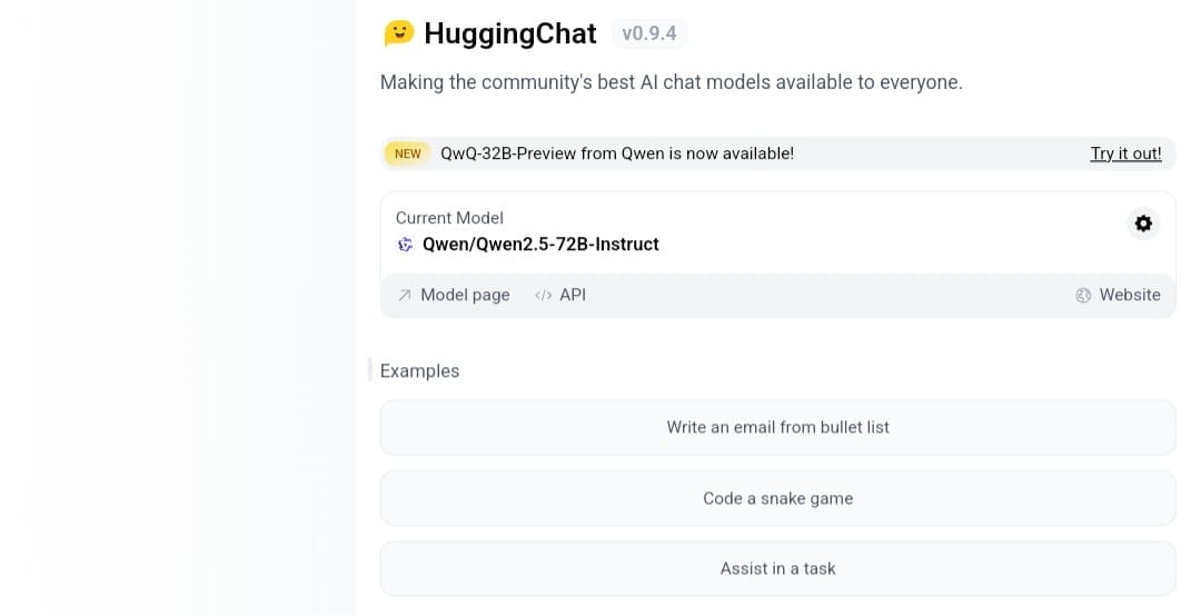 واجهة منصة HuggingChat للتفاعل النصي