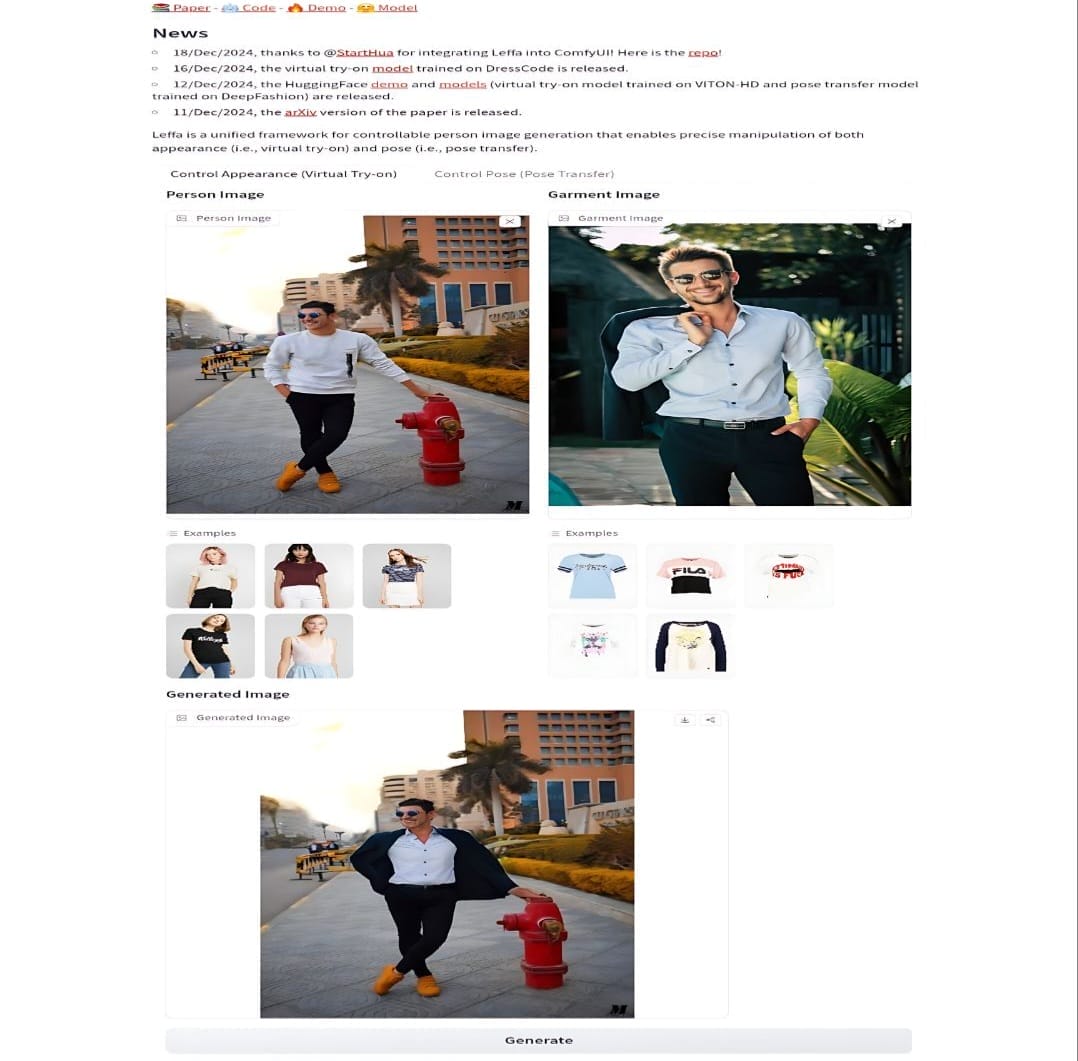 تغيير الملابس باستخدام Leffa نموذج Leffa لتغيير الأزياء وتعديل وضعيات الجسم بالذكاء الاصطناعي