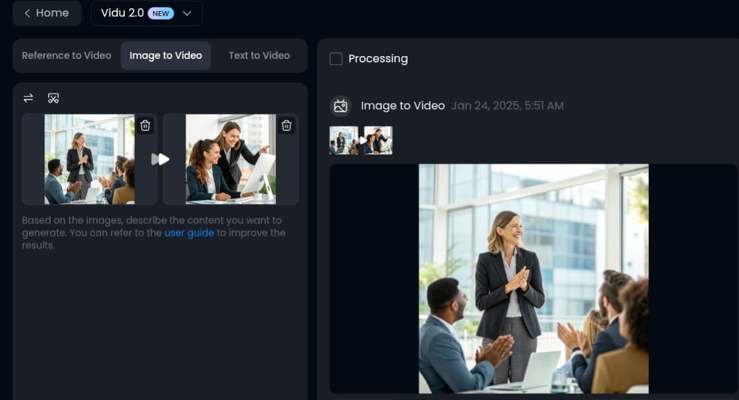 Vidu.com: تحويل الصور إلى فيديو تحويل الصور إلى فيديوهات في منصة Vidu.com