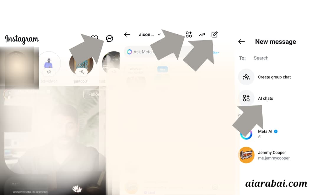 خطوات الوصول إلى دردشة الذكاء الاصطناعي "AI Chat" لإنشاء المساعد الذكي المخصص في Instagram
