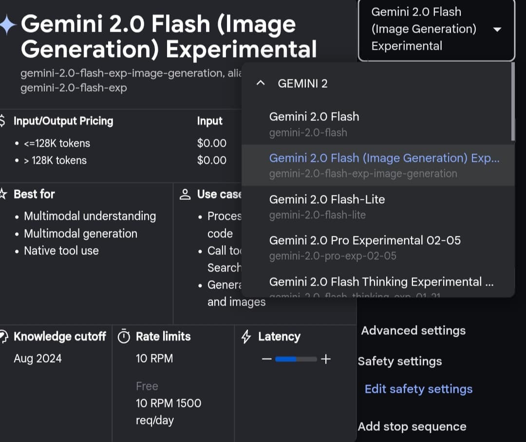 مزايا برنامج Gemini 2.0 Flash (image generation) Experimental وحدود الاستخدام في Google AI Studio