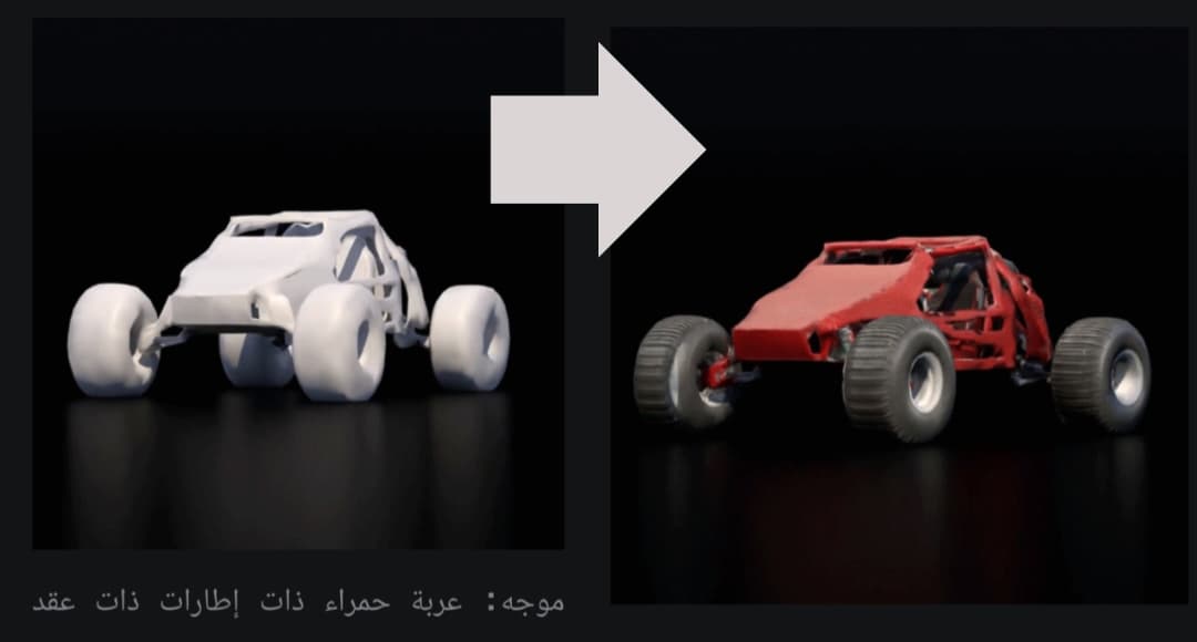 تحويل عربة بيضاء إلى حمراء في شكل ثلاثي الأبعاد بناء على مطالبة نصية
